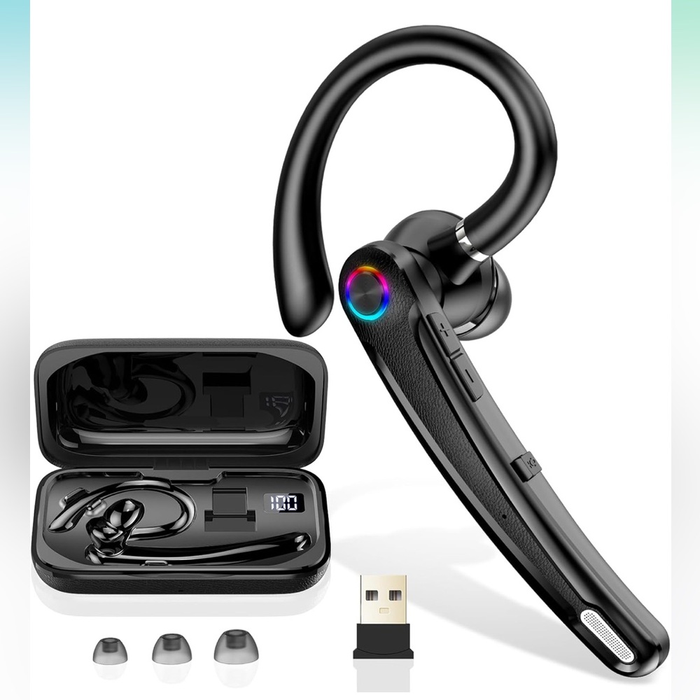 Wireless Bluetooth Earpiece w/ Dual Mic Noise Cancelling Computer Phone Headset
